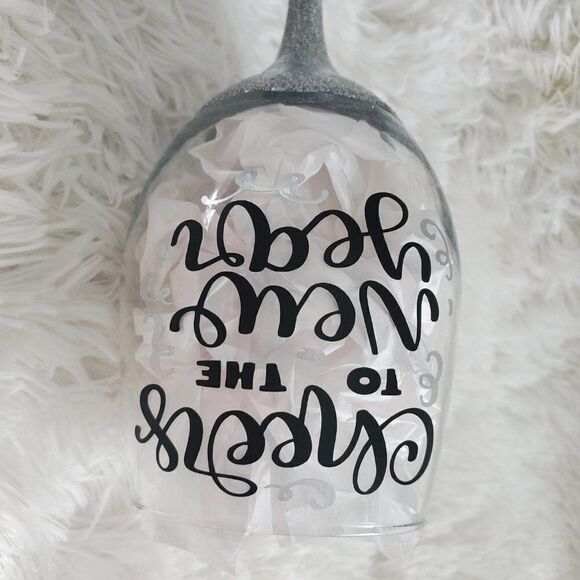 Cheers To The New Year, New Year's Silver Glittered Stemmed Wine Glass - Picture 8 of 10